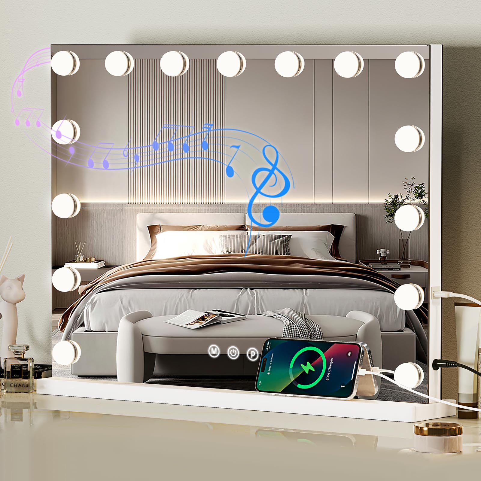 ZBOCAI vanity mirror with lights demonstrates soft LED illumination for precise makeup.