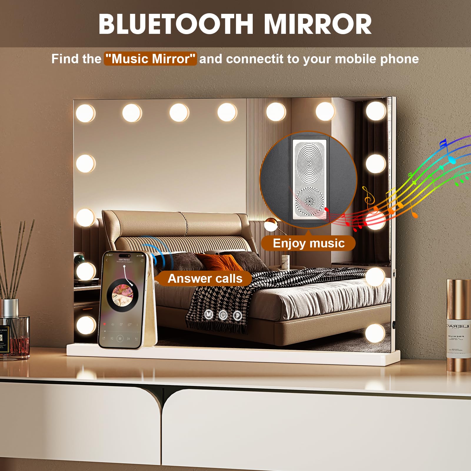 ZBOCAI vanity mirror includes USB-C charging for devices while you prep.