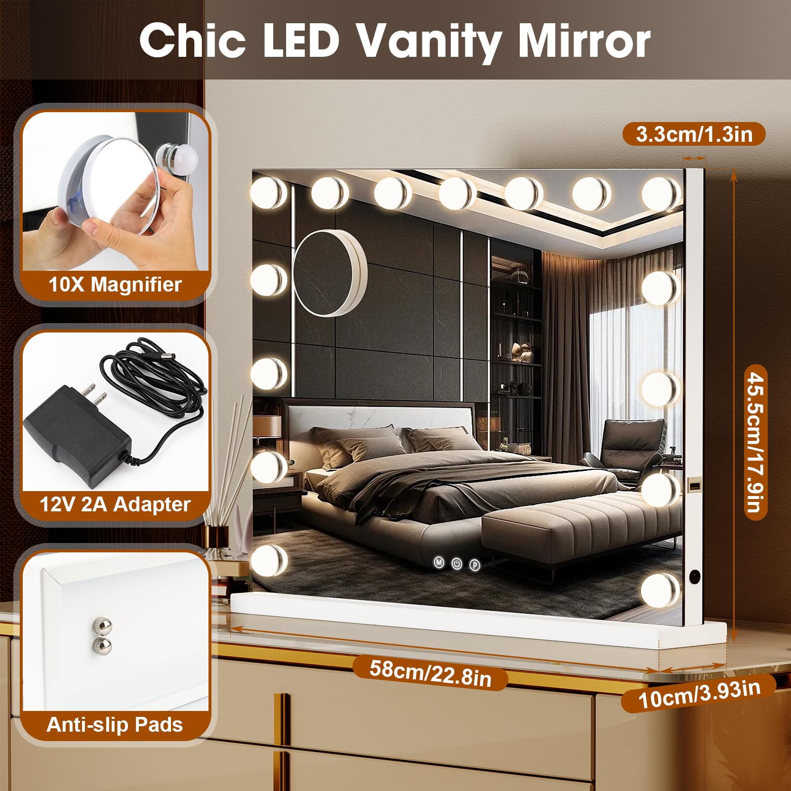 ZBOCAI vanity mirror delivers Bluetooth speaker for music during makeup.