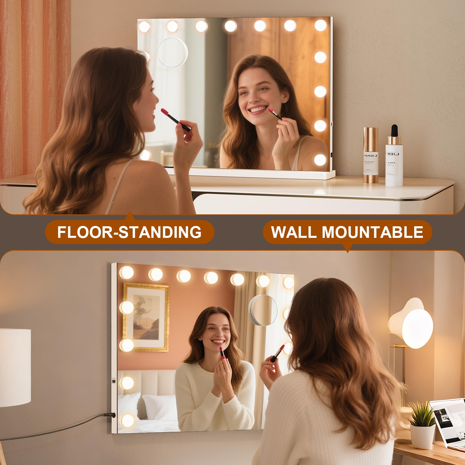 ZBOCAI 23x18 inch mirror offers desk or wall mounting for flexible setup.