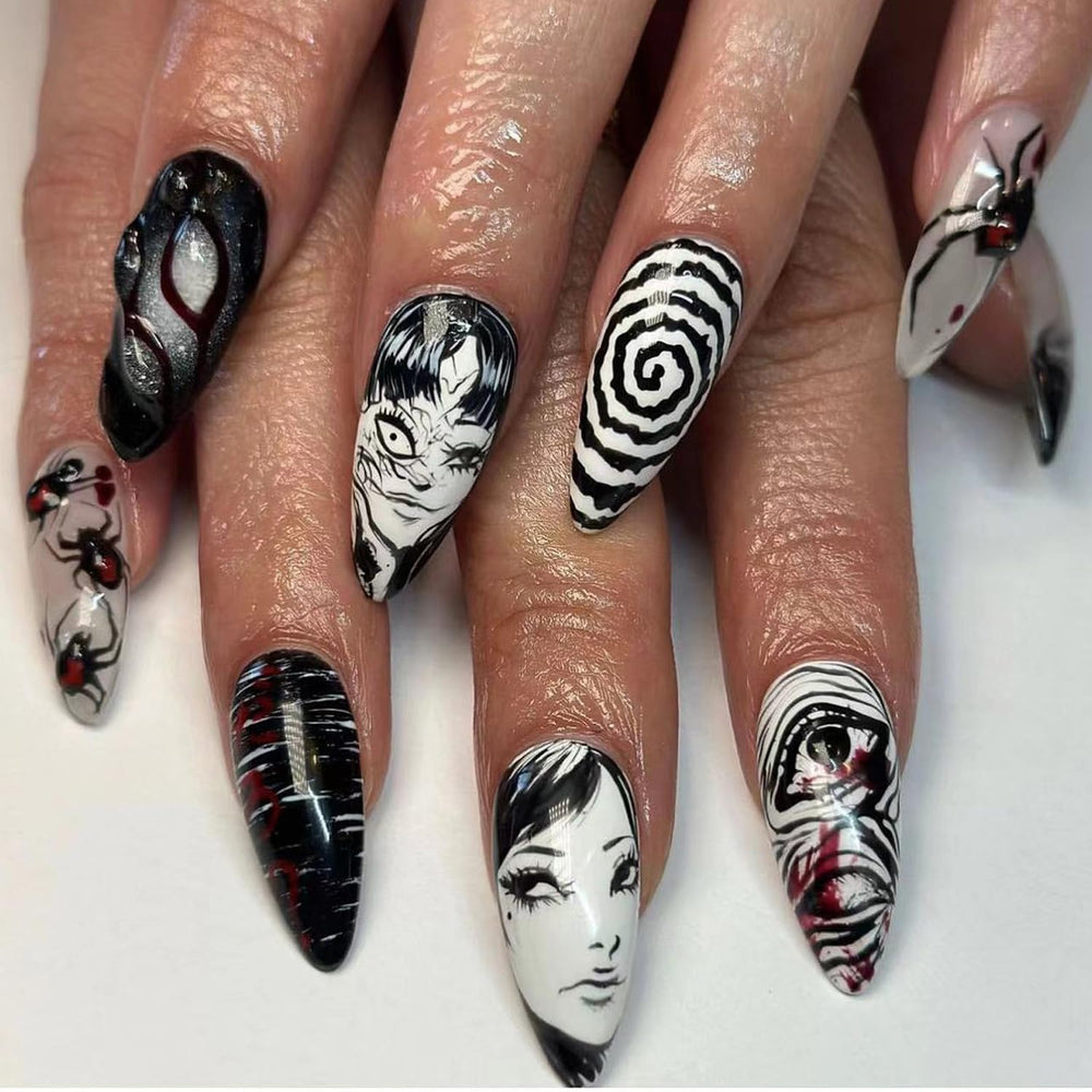 ZDIWOO gothic press-on nails in almond shape for fast, stylish manicures.