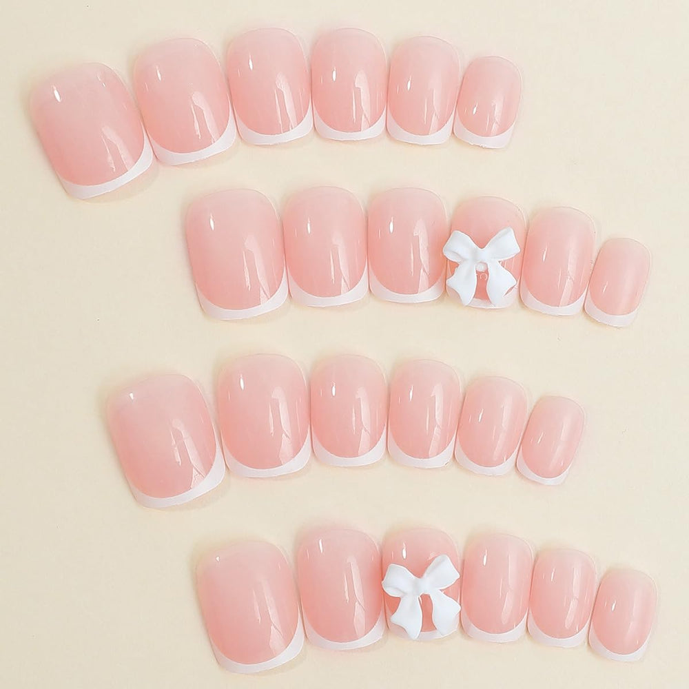 ZDIWOO Short square nails with white French tip for elegance