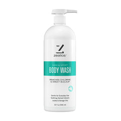 Zealios Swim and Sport Body Wash pump bottle cleanses chlorine and sweat effectively