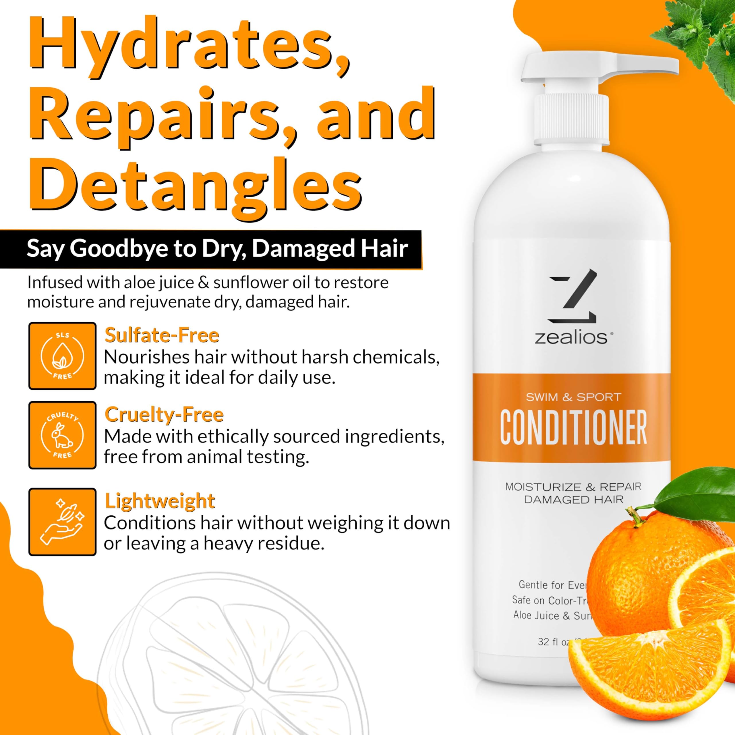 Zealios Swim & Sport Conditioner with aloe and sunflower oil for hydration