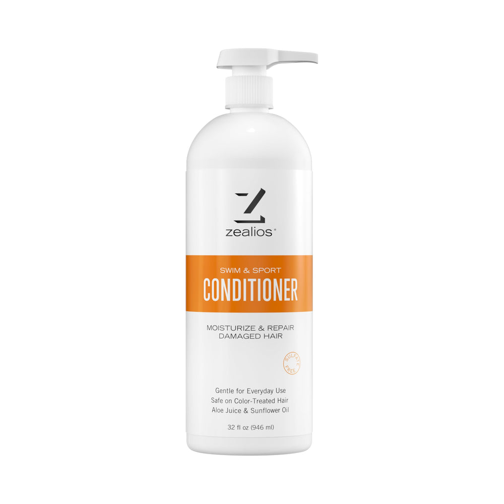 Zealios Swim & Sport Conditioner pump bottle for easy post-swim moisture