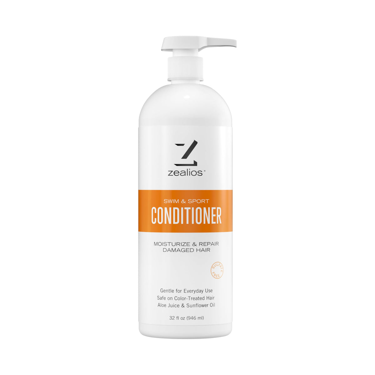 Zealios Swim & Sport Conditioner pump bottle for easy post-swim moisture