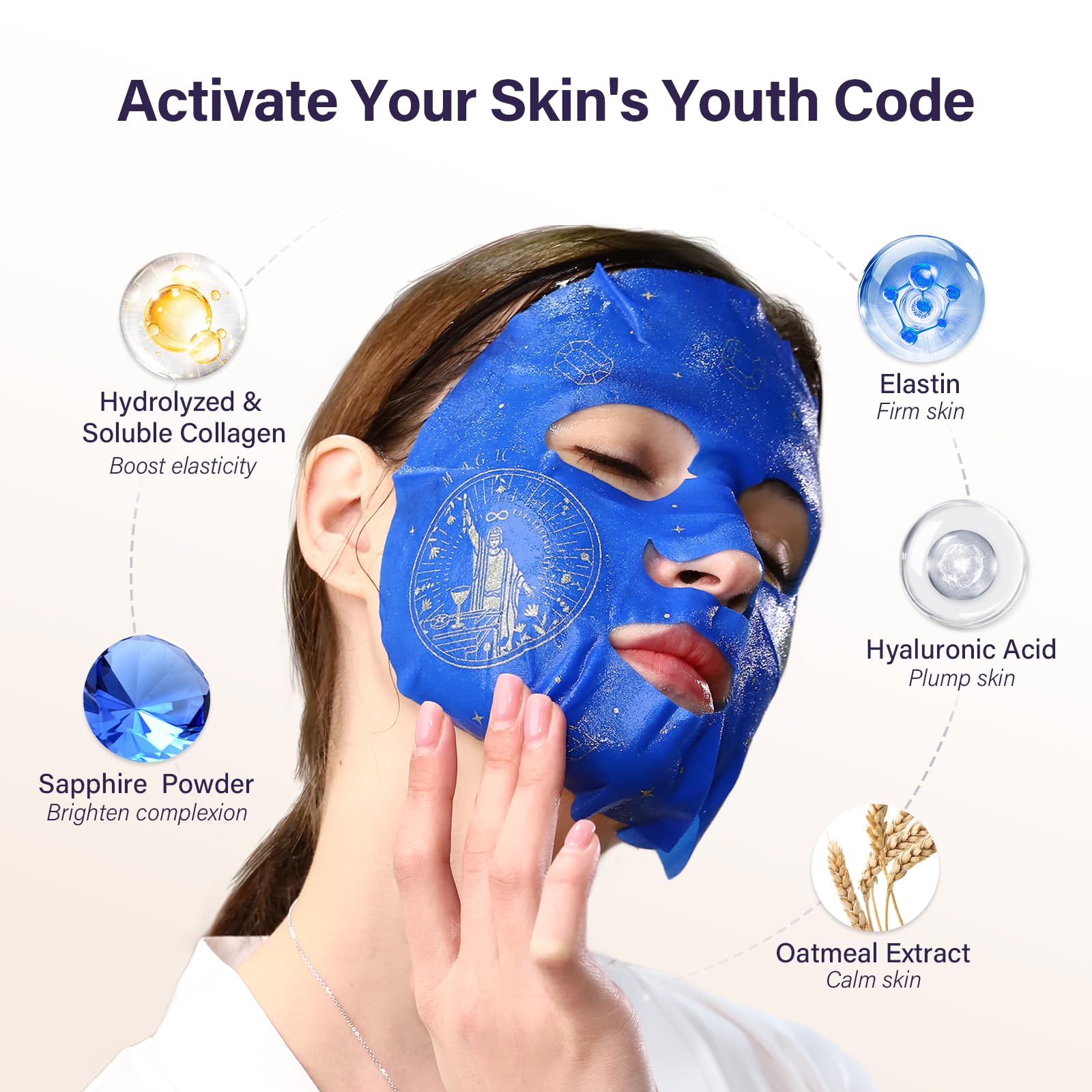 ZealSea collagen face mask application close-up showing hydration and lift.
