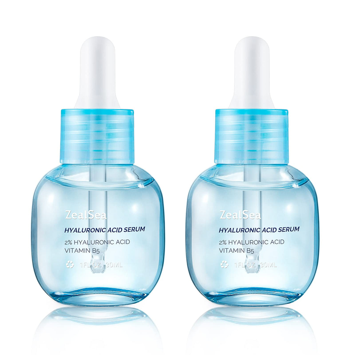ZealSea Hyaluronic Serum bottle close-up highlighting hydration and quick absorption