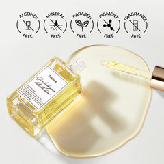 Oil drop on hand demonstrates fast-absorbing hydration without heaviness