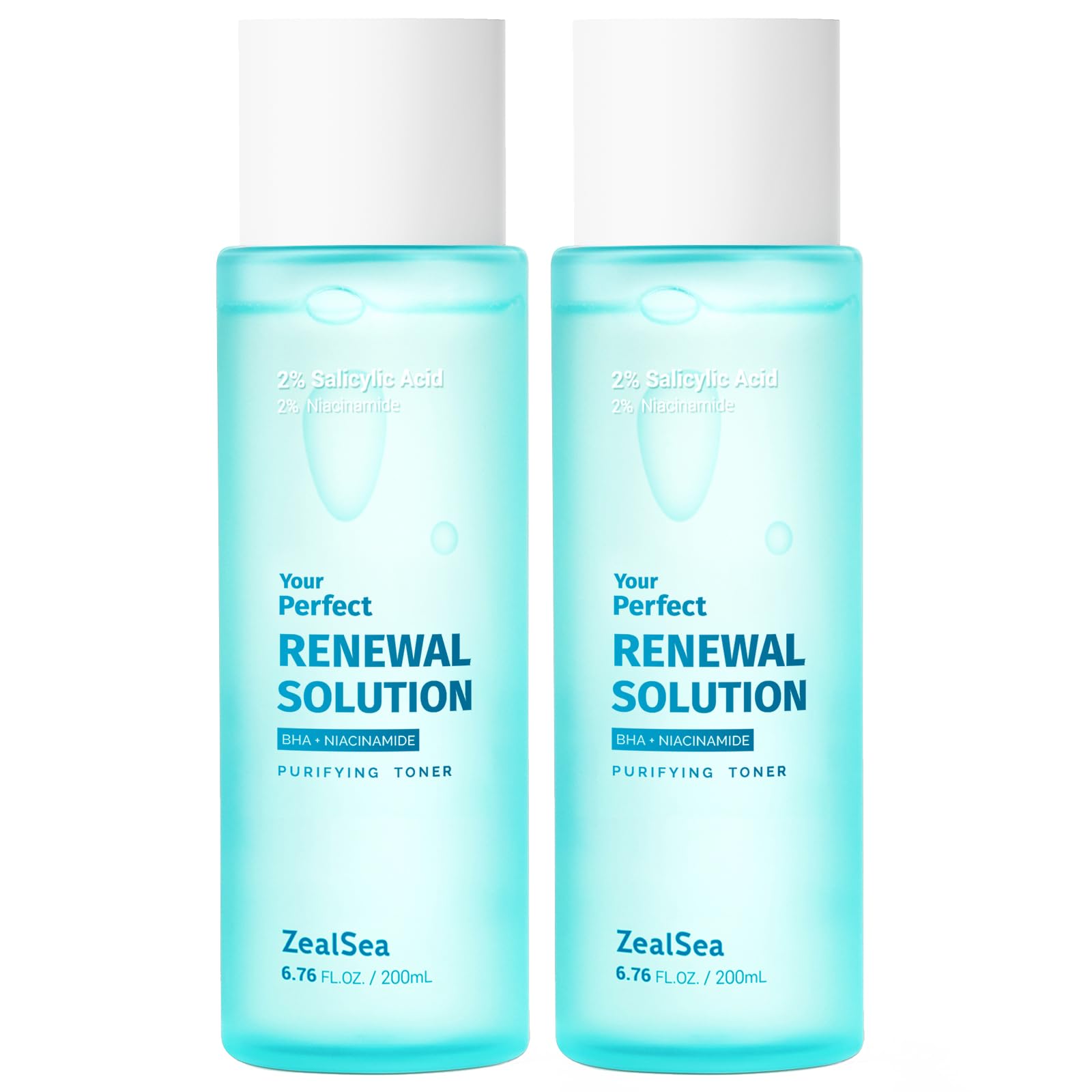 ZealSea toner's bottle closeup showing clear exfoliation for refined pores.