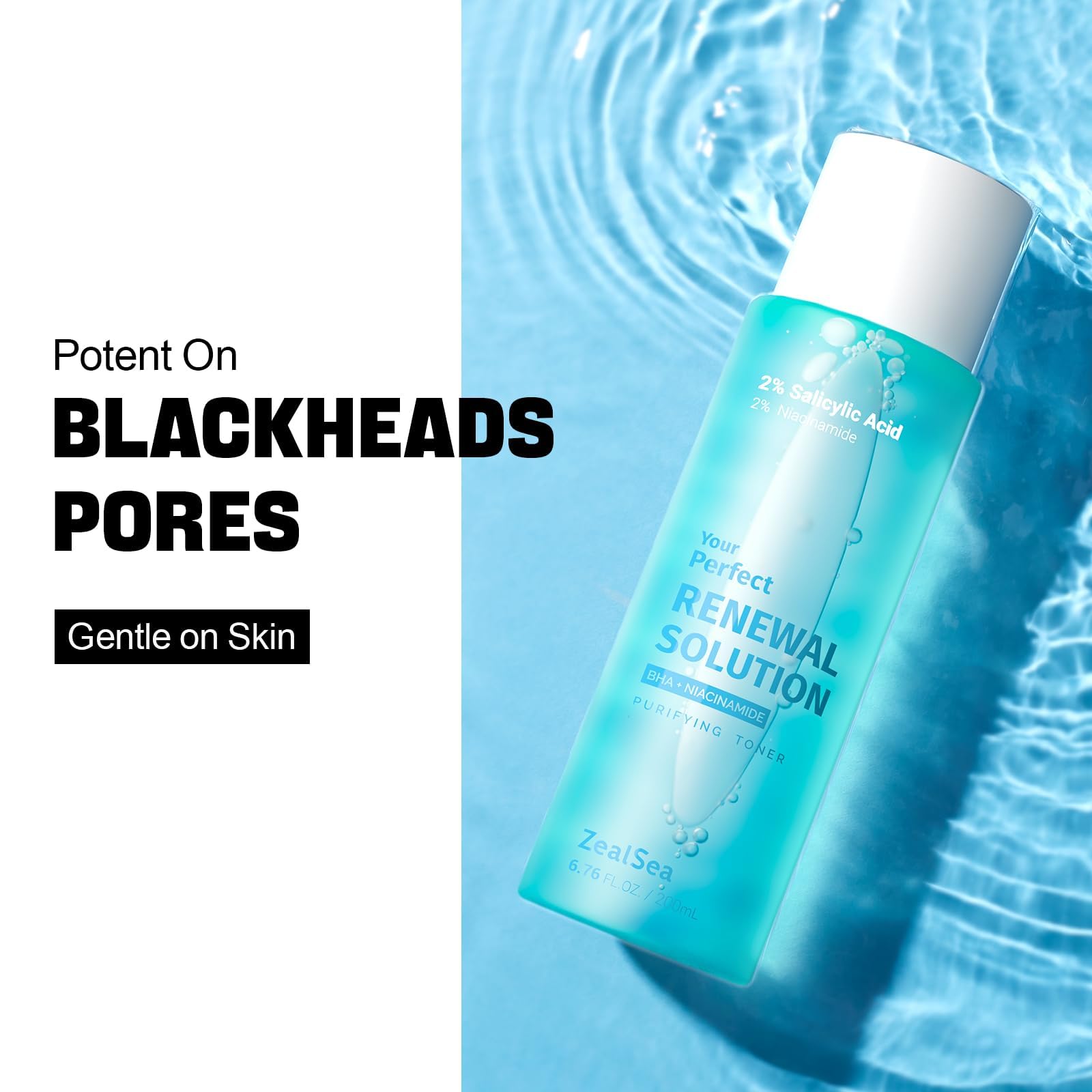 ZealSea toner bottle pour demonstrates easy daily use for balanced skin.