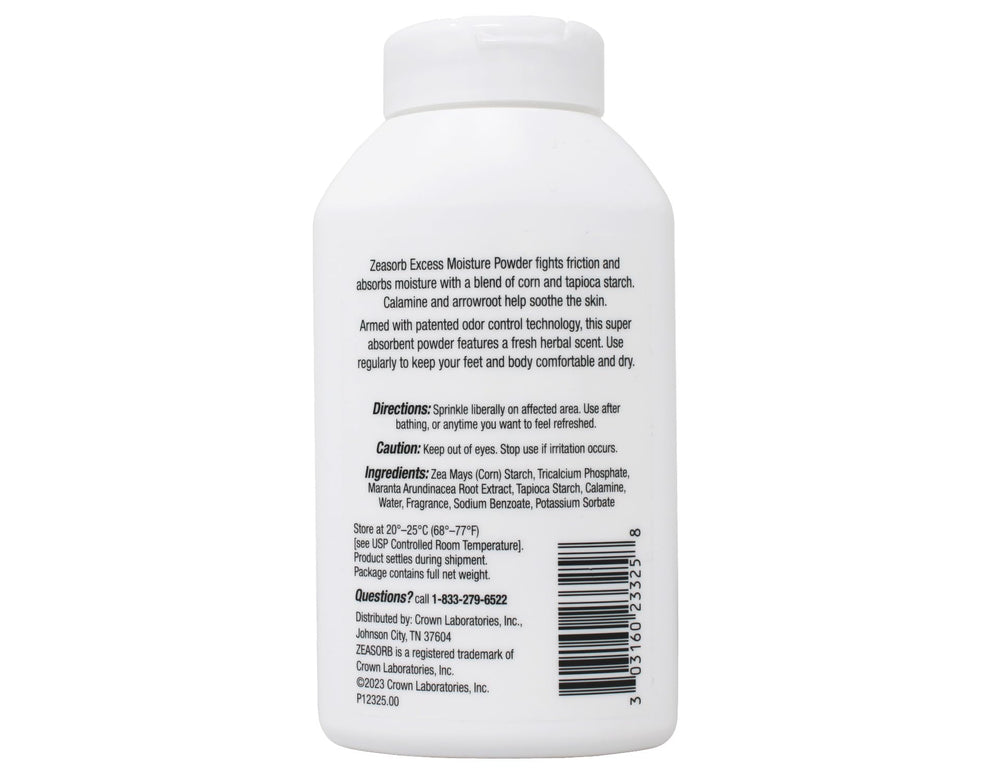 Zeasorb Excess Moisture on bathroom shelf, ready for moisture control and comfort.