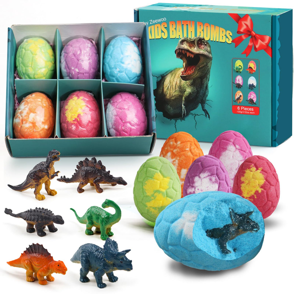 Zeewoo bath bombs with dino eggs create vibrant water colors safely for kids.