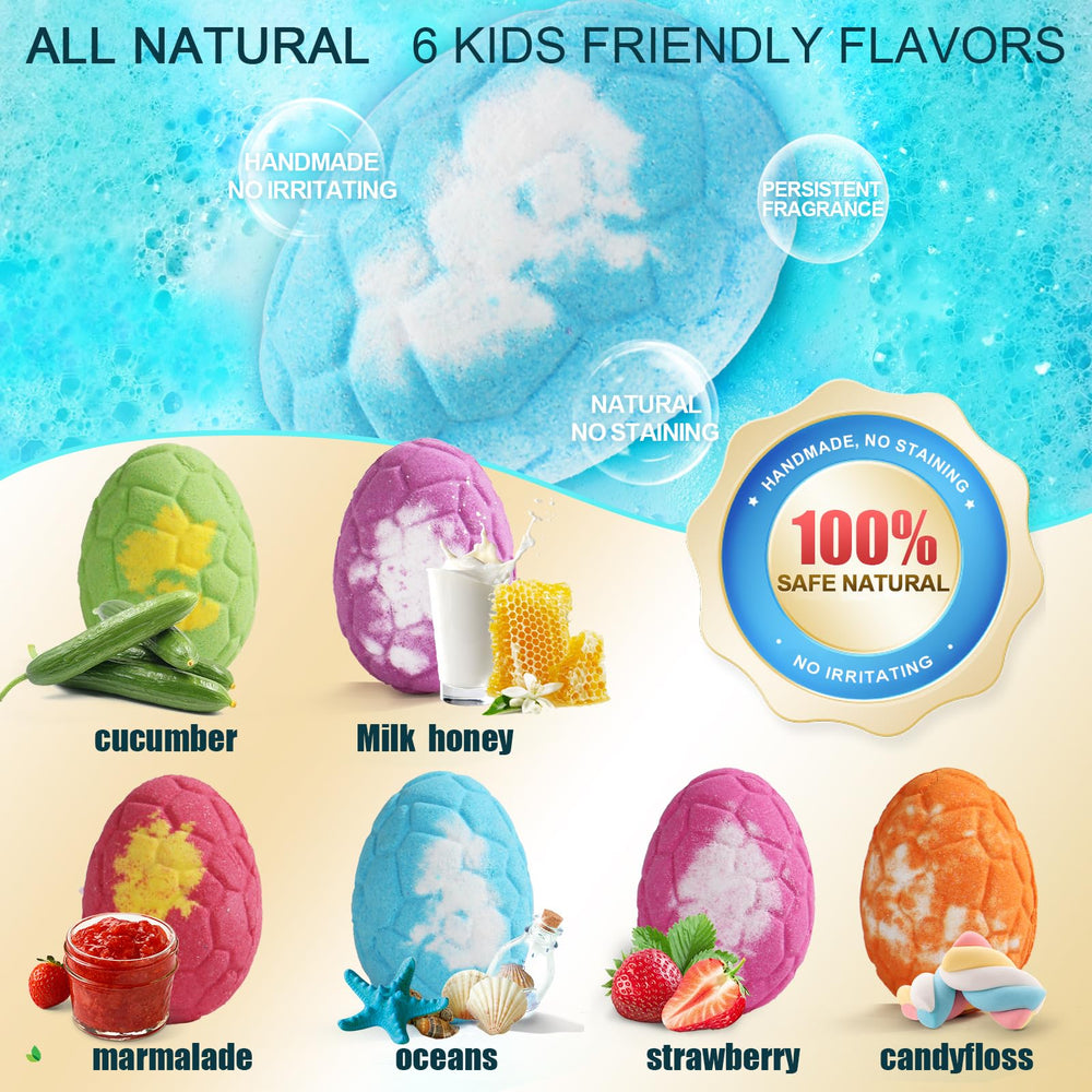 Zeewoo bath bombs contain an organic dinosaur toy for imaginative play after bath.