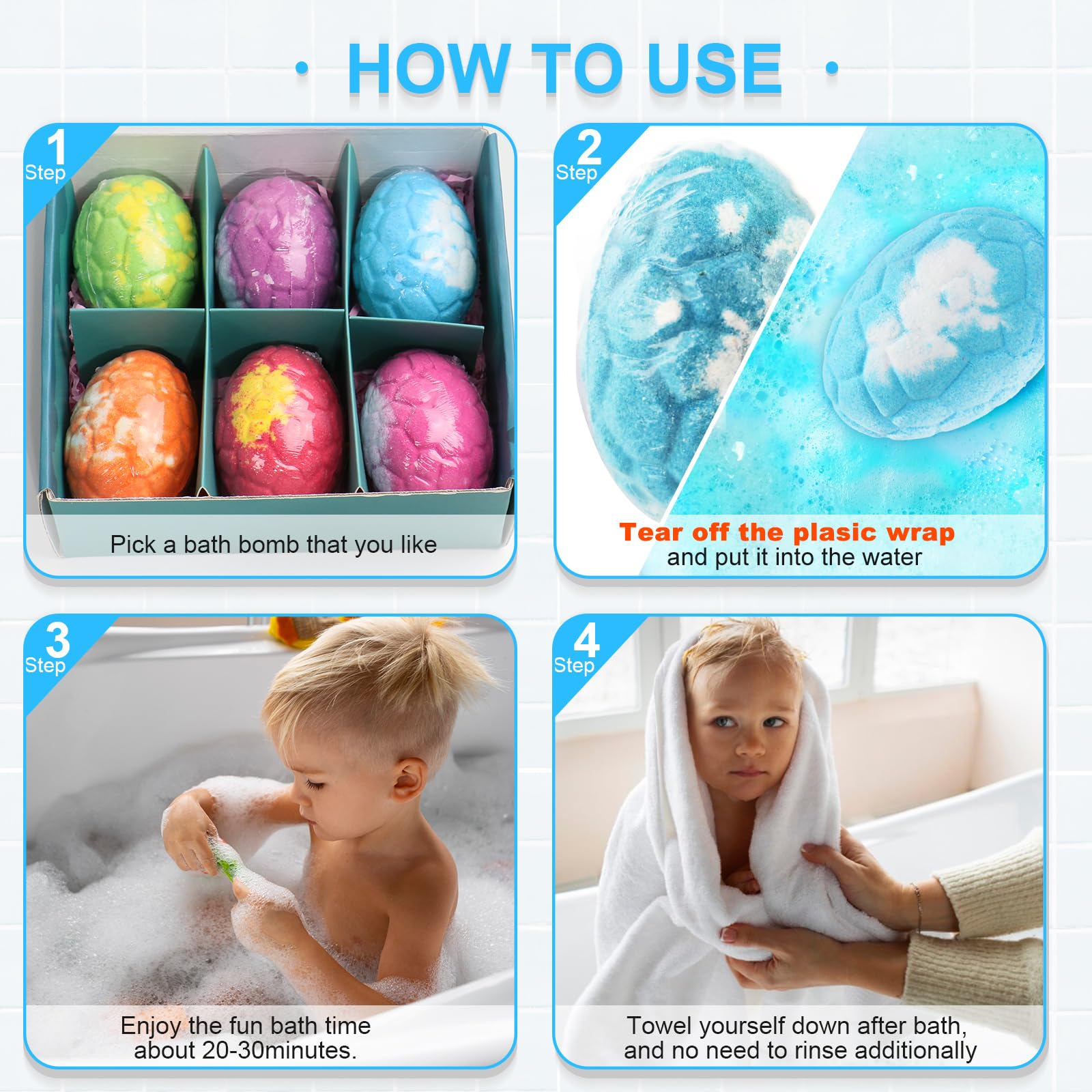 Zeewoo 6-pack bath bombs brighten bath time and surprise with toys.