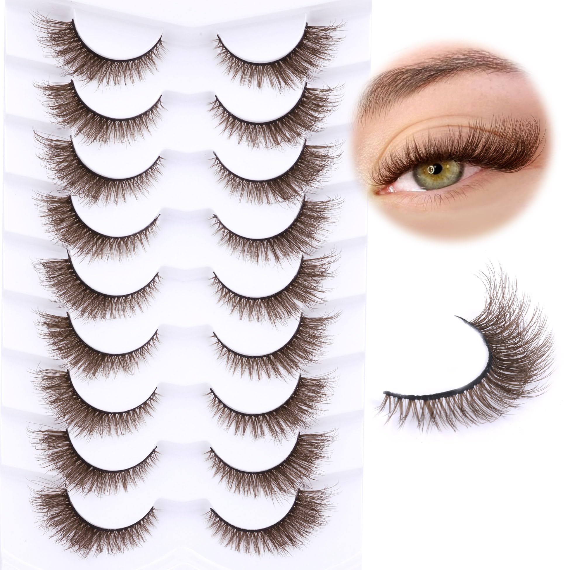 Zegaine brown cat-eye lashes wispy for a natural, defined look.