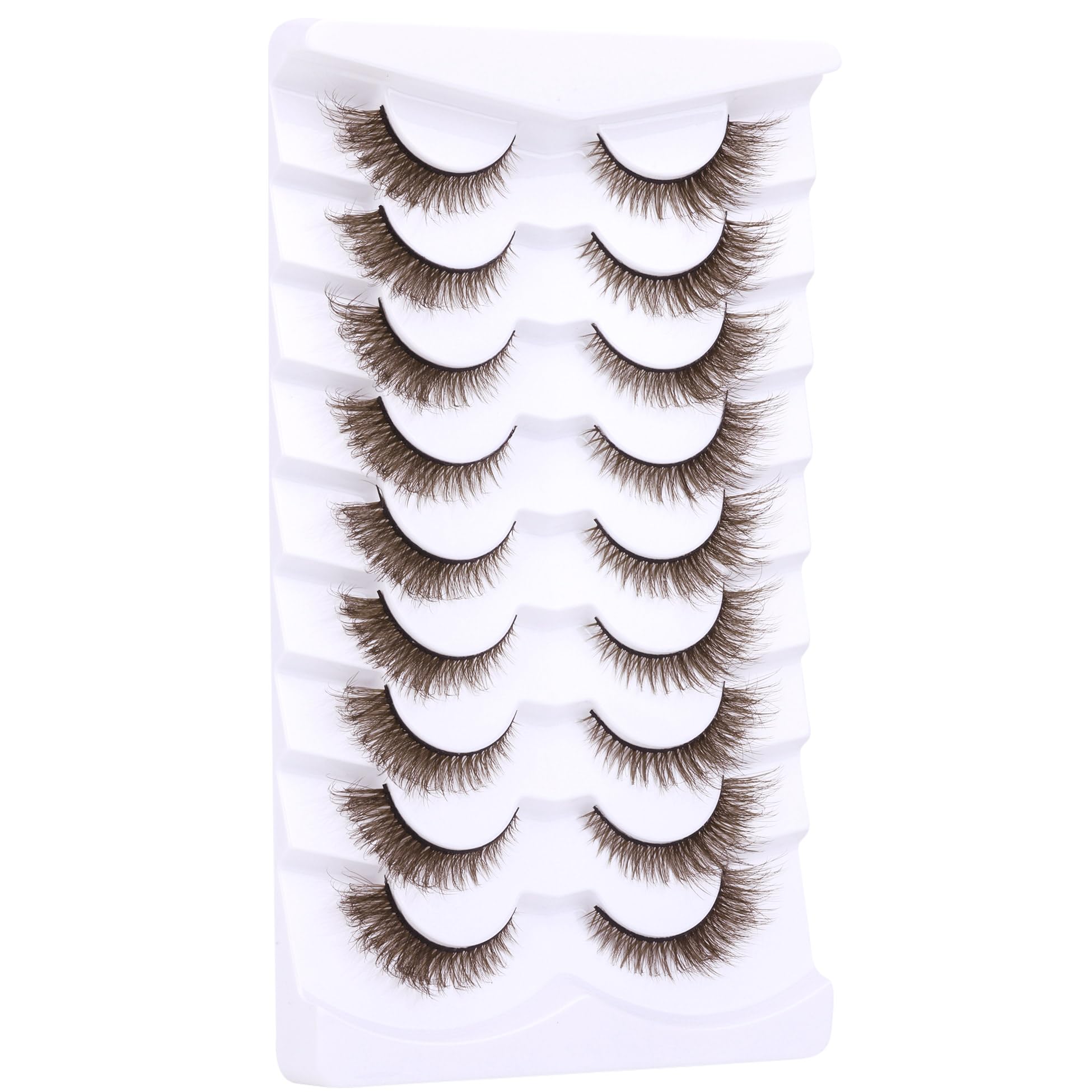 Zegaine cat-eye brown lashes blend with lighter hair.