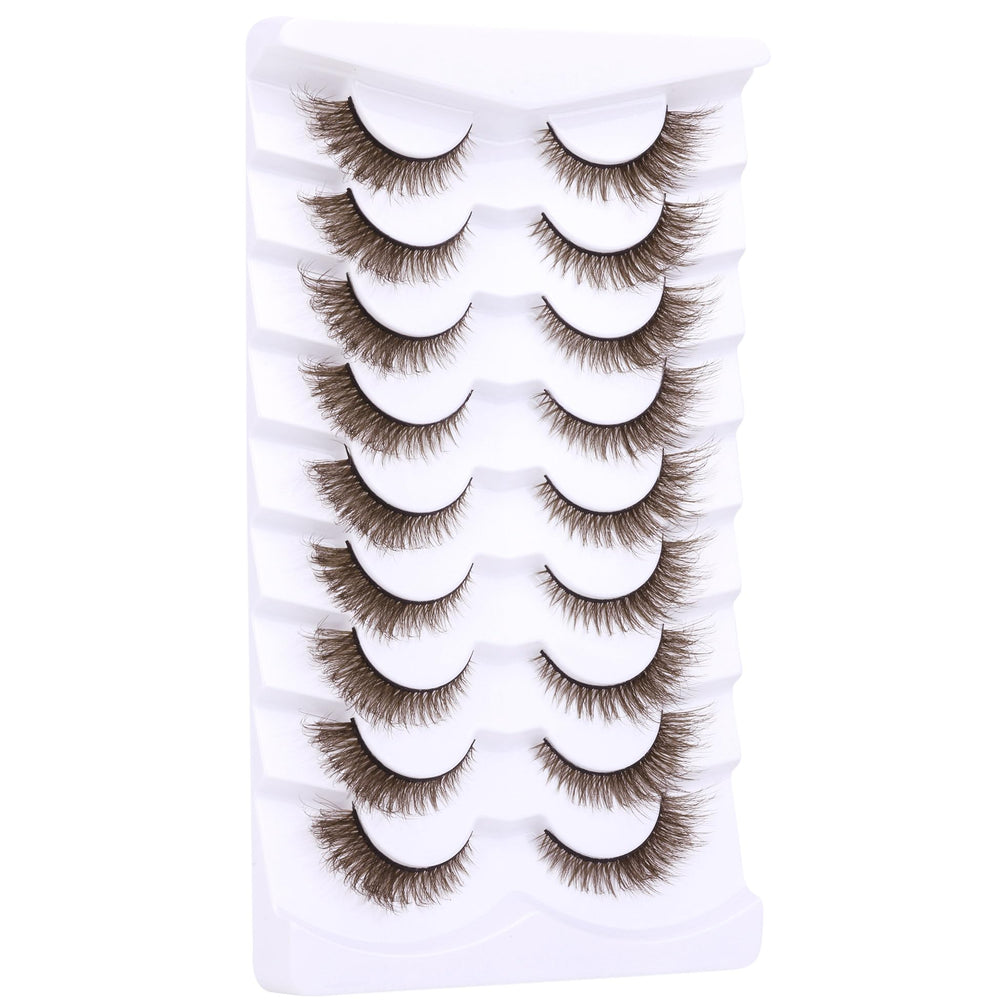 Zegaine cat-eye brown lashes blend with lighter hair.