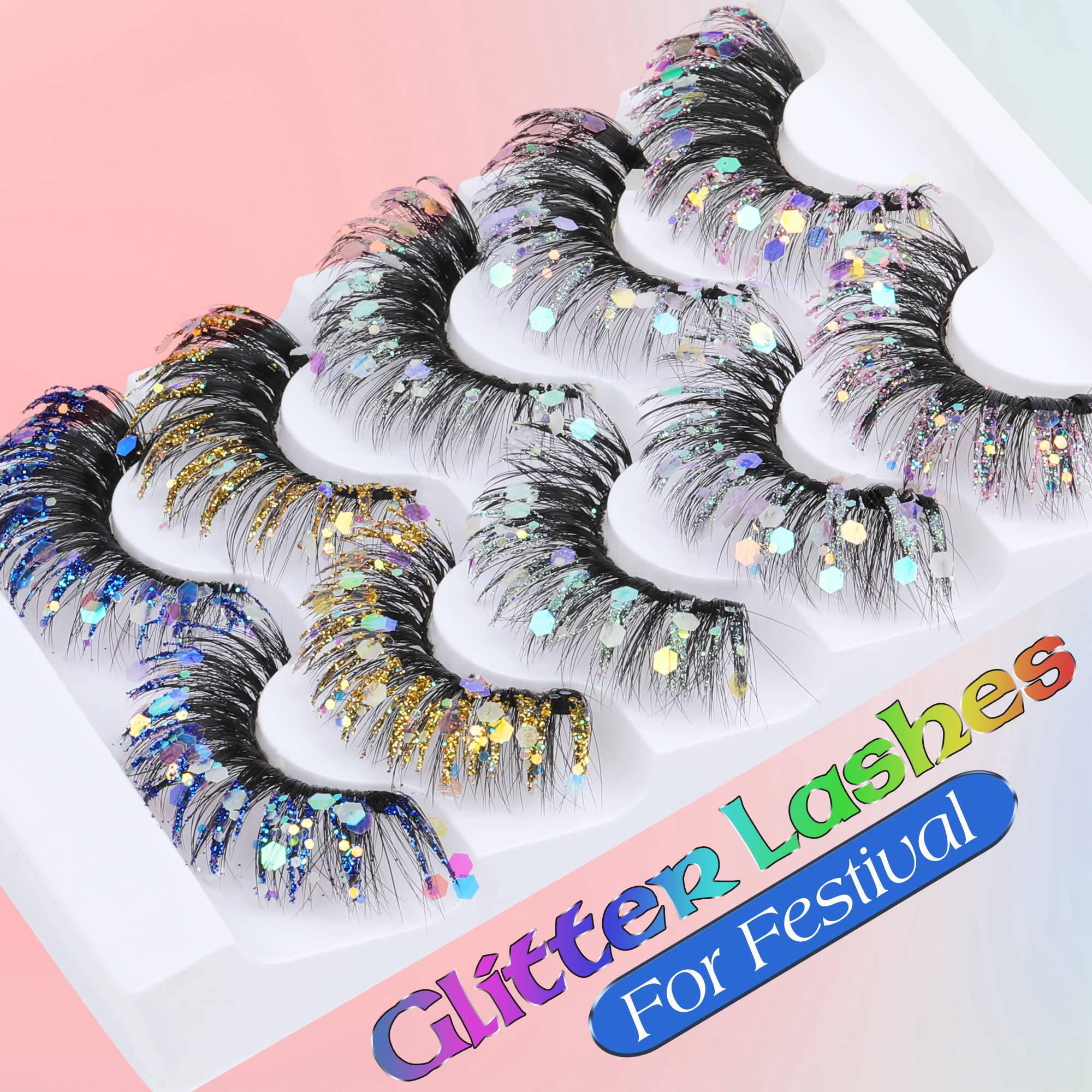 Zegaine glitter-colored lashes give bold eyes and reusable wear.