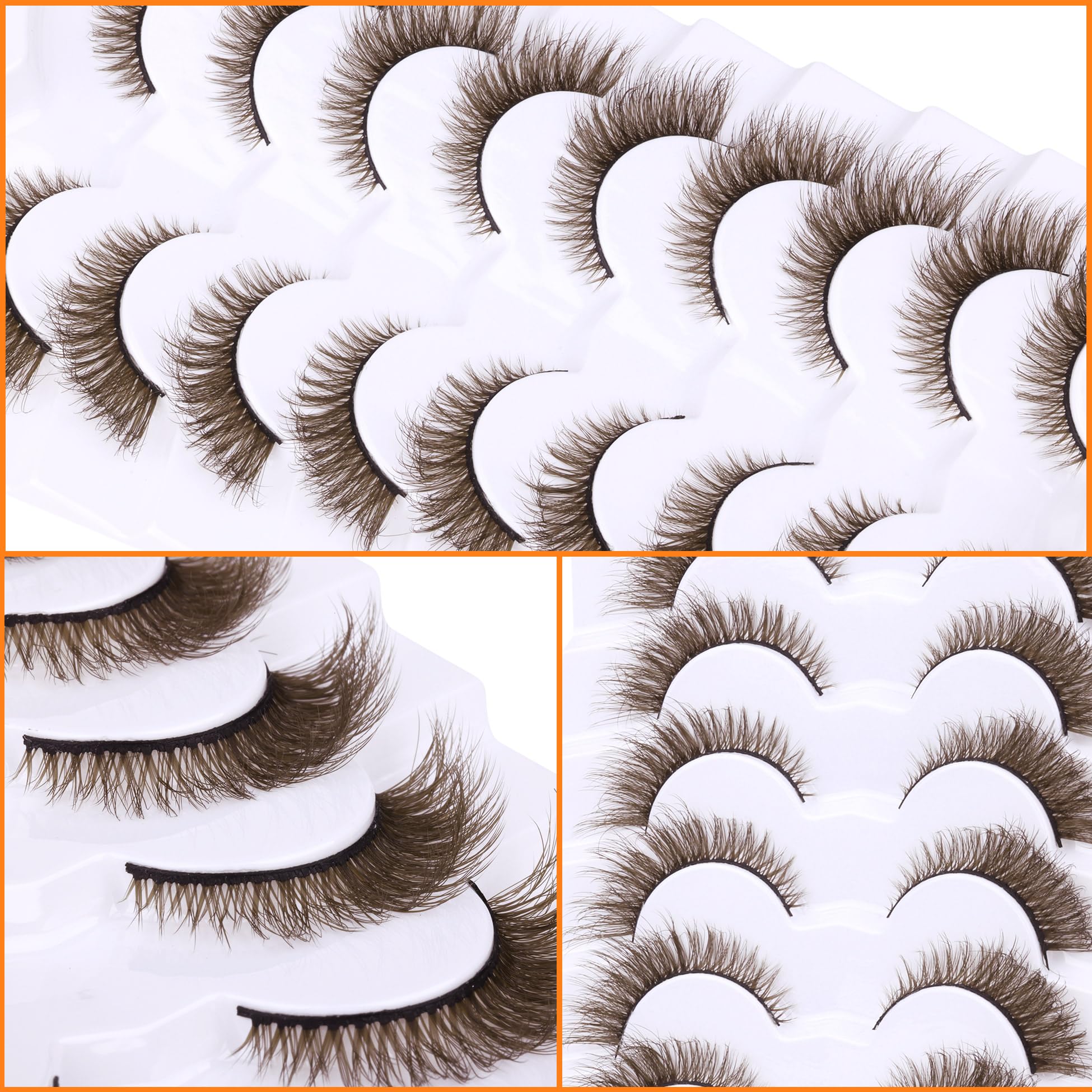 Zegaine 9-pairs pack brown lashes for versatile styling.