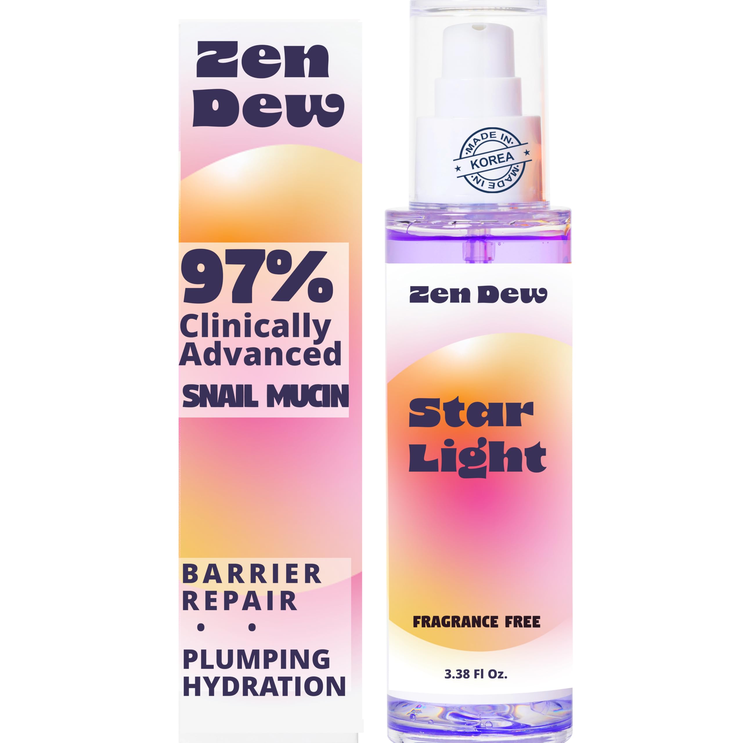 Zen Dew Star Light bottle pour highlights silky texture and hydration.