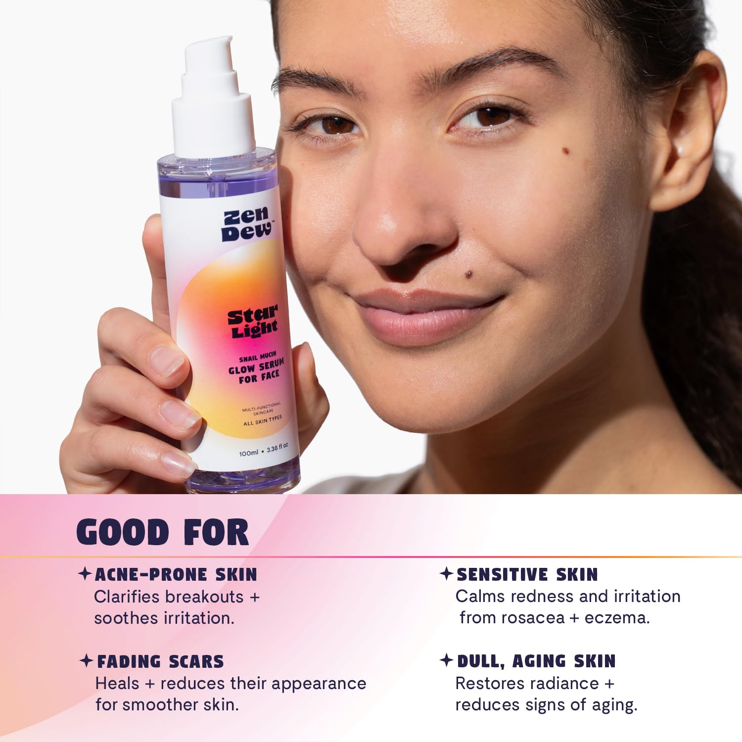Zen Dew Star Light dropper detail emphasizes precise dosing.