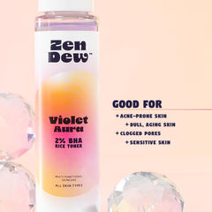 Zen Dew Violet Aura toner swirled texture showing light exfoliation for smoother skin