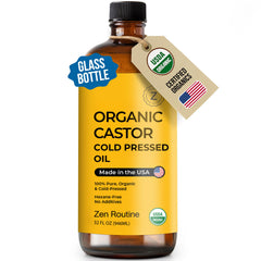 Zen Routine Organic castor oil 32oz bottle for daily beauty and topical care.