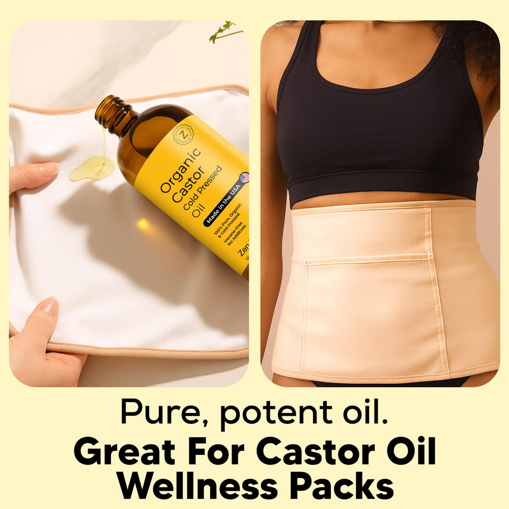 Zen Routine organic golden castor oil, cold-pressed and unrefined texture.