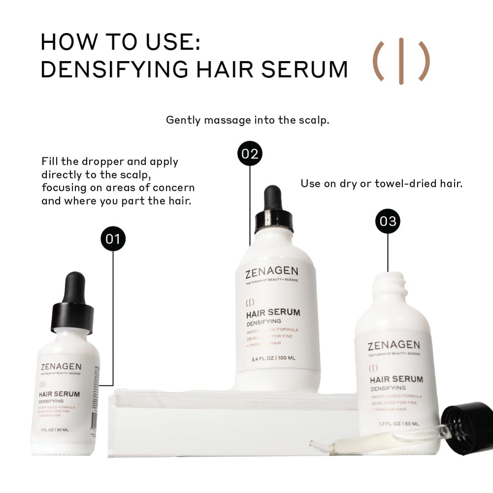 Zenagen Densifying Hair Serum application pump enables easy use.