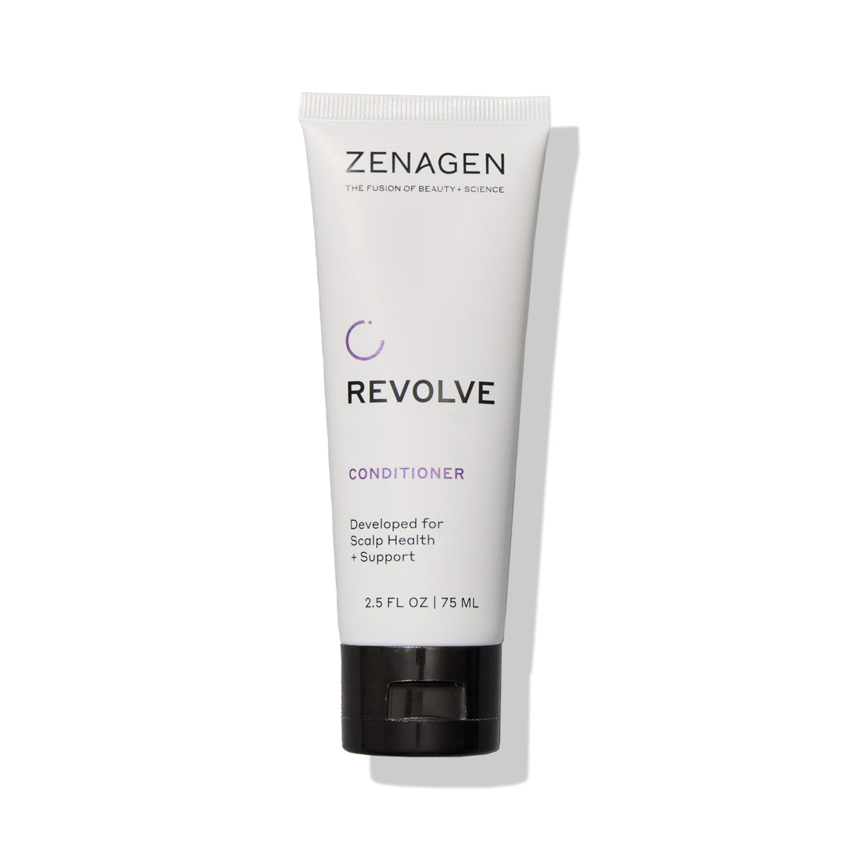 Zenagen Revolve bottle front label shows plant-based, color-safe conditioner for thinning hair.
