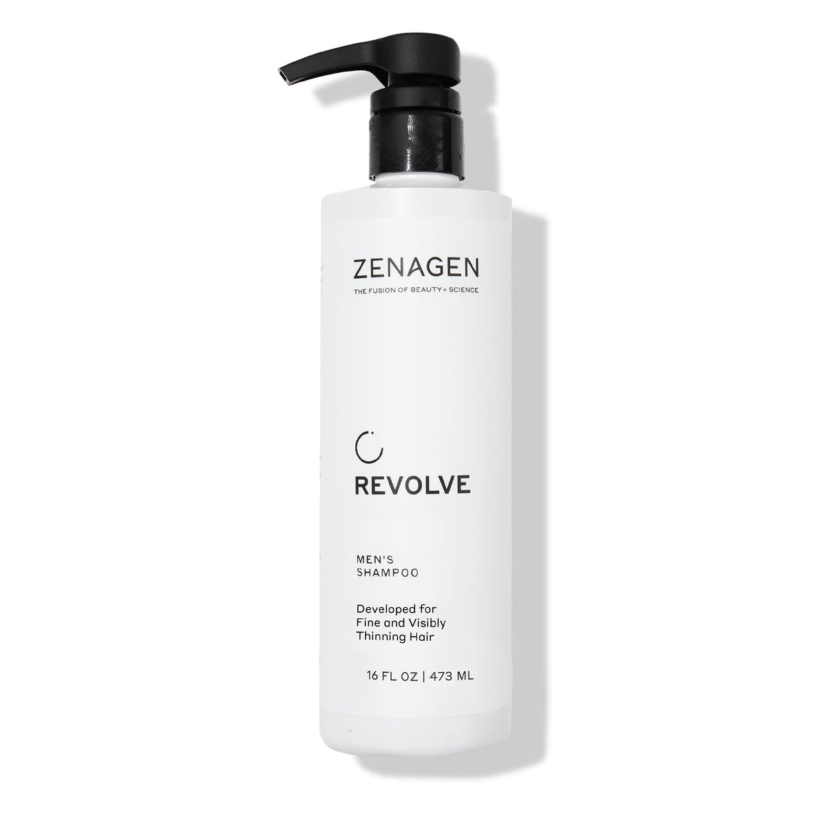 Zenagen Revolve bottle pour demonstrates the alcohol-free formula for fuller-looking hair