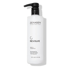 Zenagen Revolve bottle pour demonstrates the alcohol-free formula for fuller-looking hair