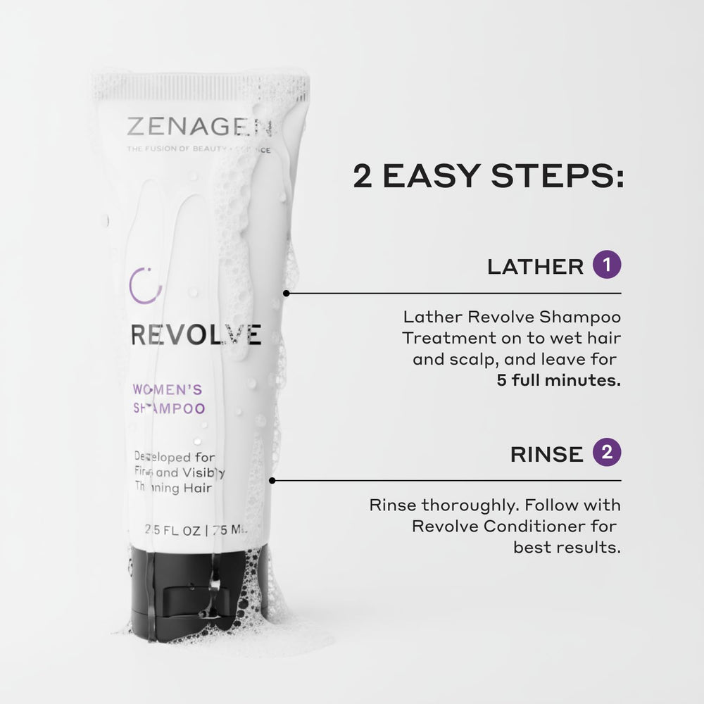 Zenagen Revolve color-safe shampoo bottle for color-treated hair care.