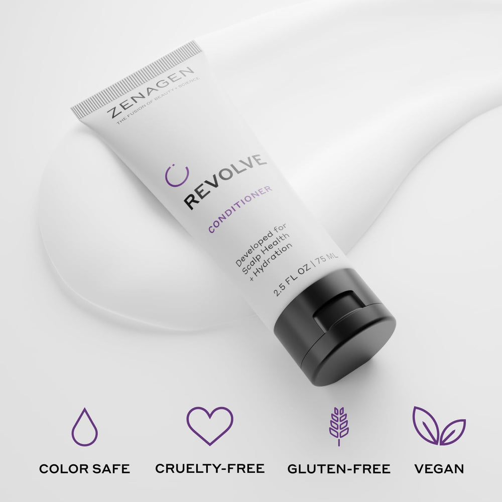 Zenagen Revolve fuller-looking hair in travel kit setup.