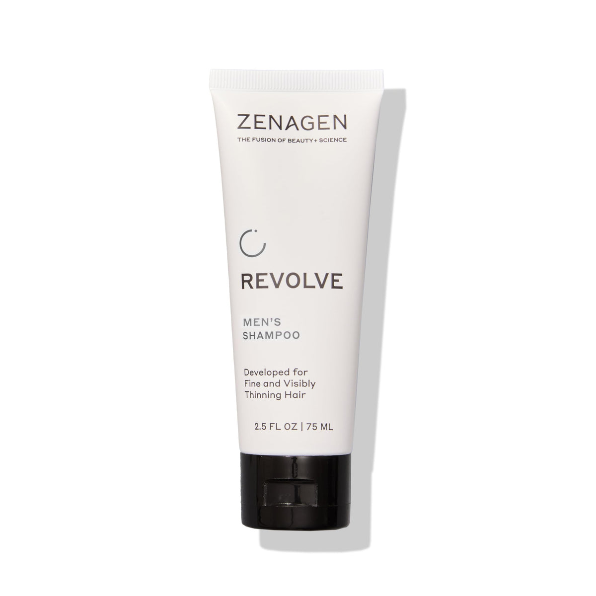 Zenagen Revolve men and thickening shampoo bottle showing plant-based formula for fuller-looking hair