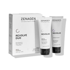 Zenagen Revolve travel kit shampoo bottle pour promotes fuller-looking hair on the go.