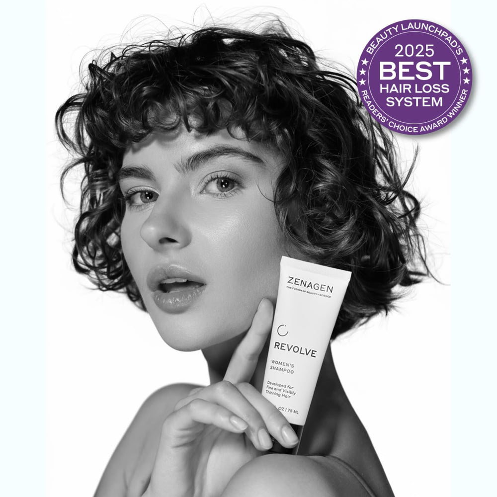 Zenagen Revolve plant-based formula highlighted for vegan, gentle care.