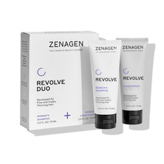 Zenagen Revolve Women shampoo travel-size bottle for on-the-go cleansing and volume.