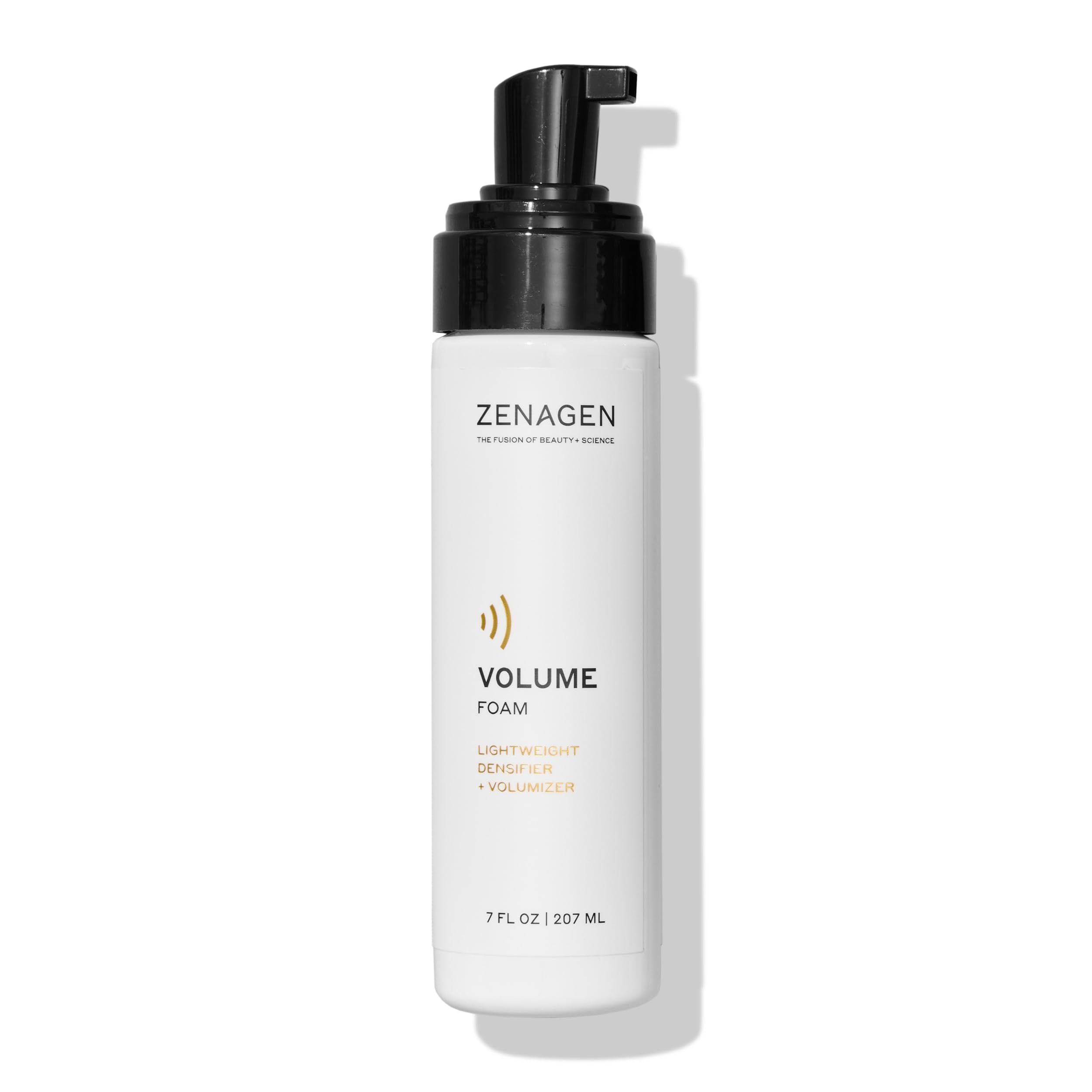 Zenagen Volume Foam bottle front showing vegan densifier for fuller hair
