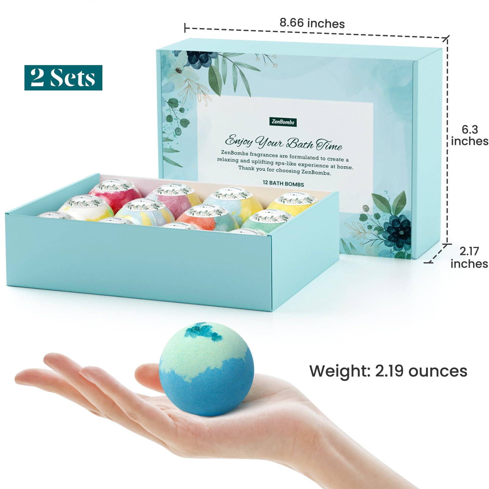 ZenBombs jasmine bath bomb offering an uplifting floral scent.