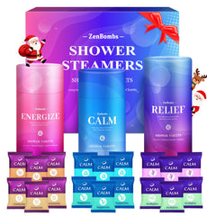 ZenBombs 18-pack shower steamers collection in a multi-scent box for a spa-like shower.