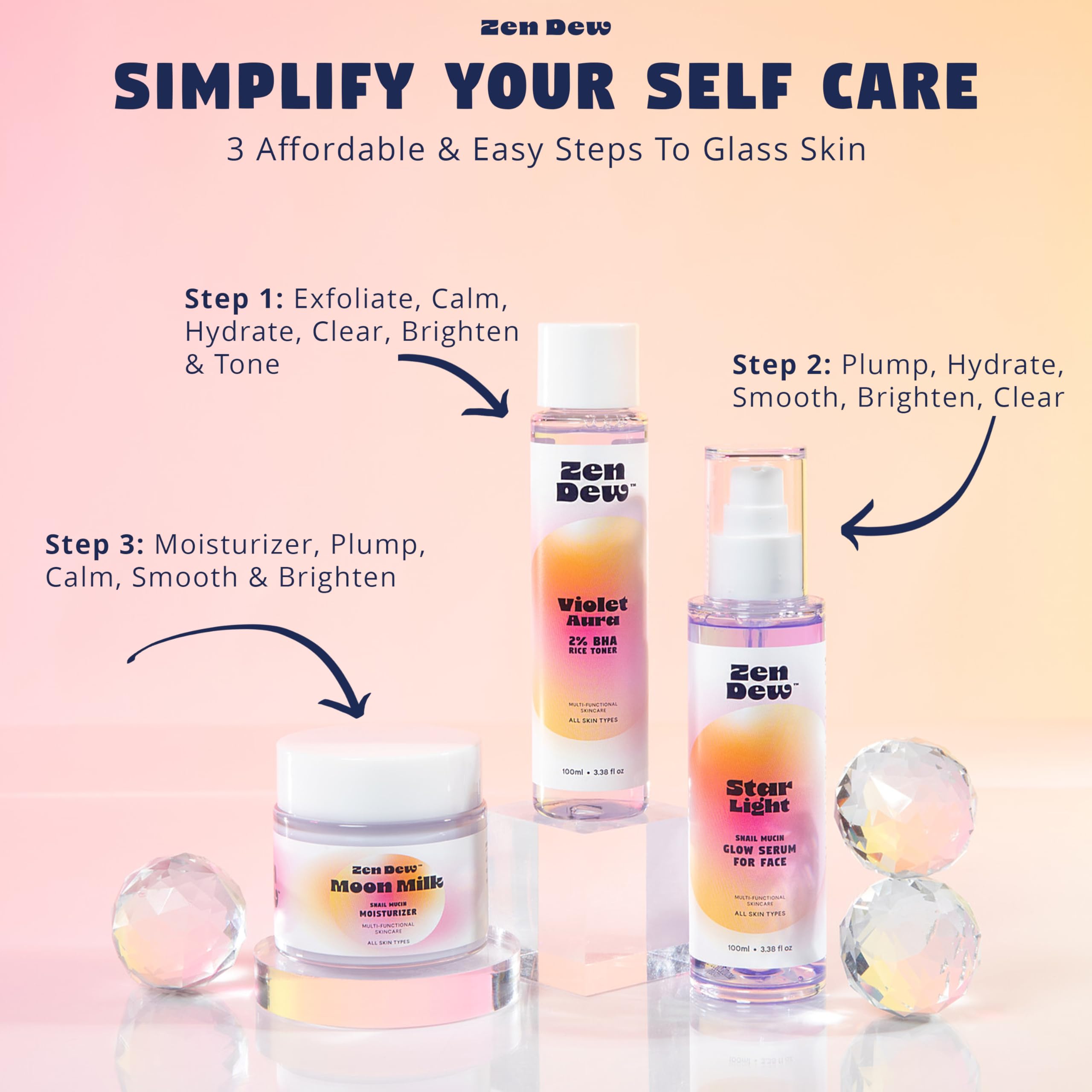 Zen Dew Moon Milk snail mucin moisturizer on bathroom shelf