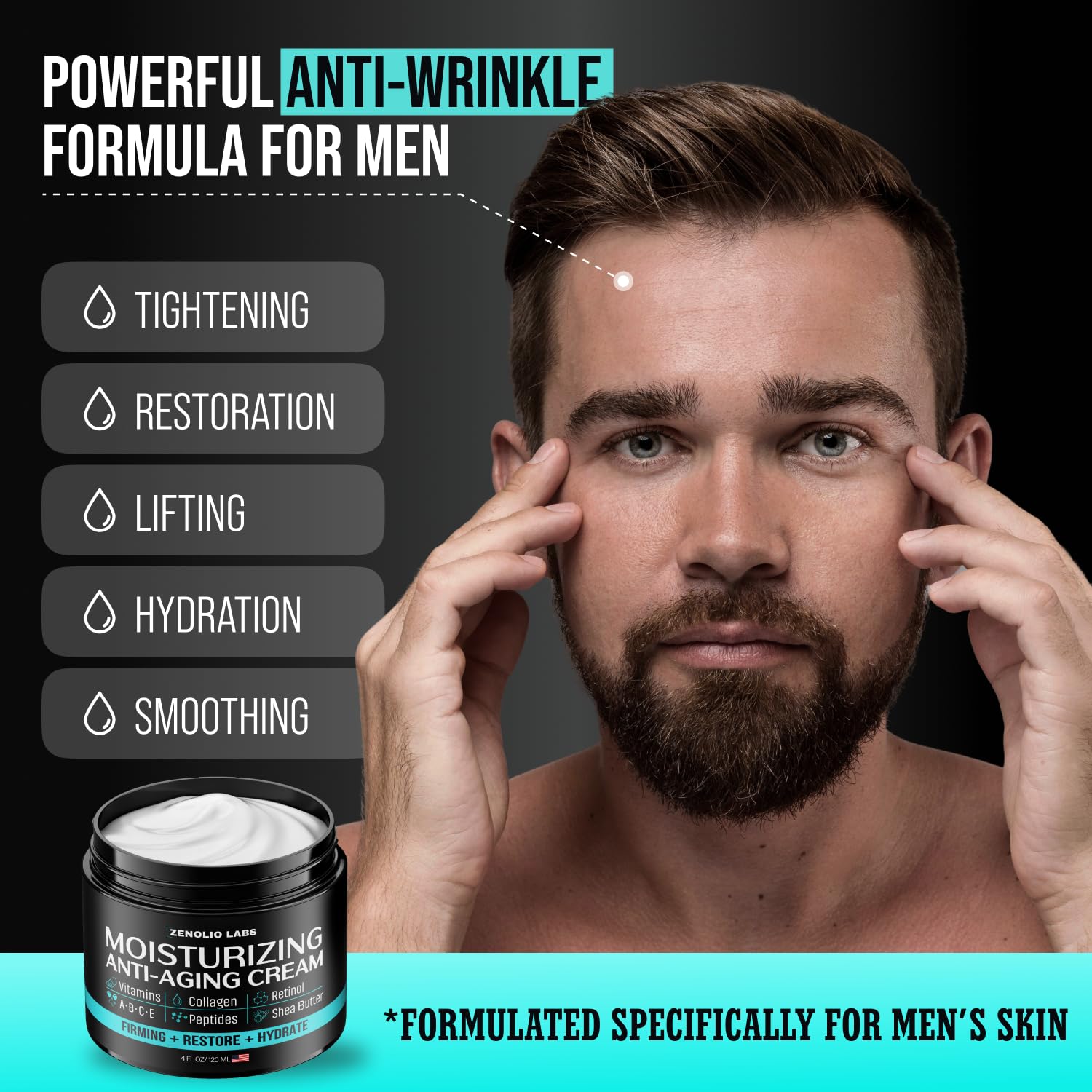 Zenolio Labs Mens Moisturizer with collagen peptides for smoother texture