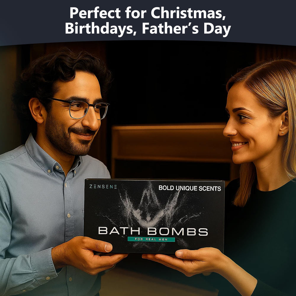 ZenseMe gift box bath bombs for men packaging showcases premium presentation.