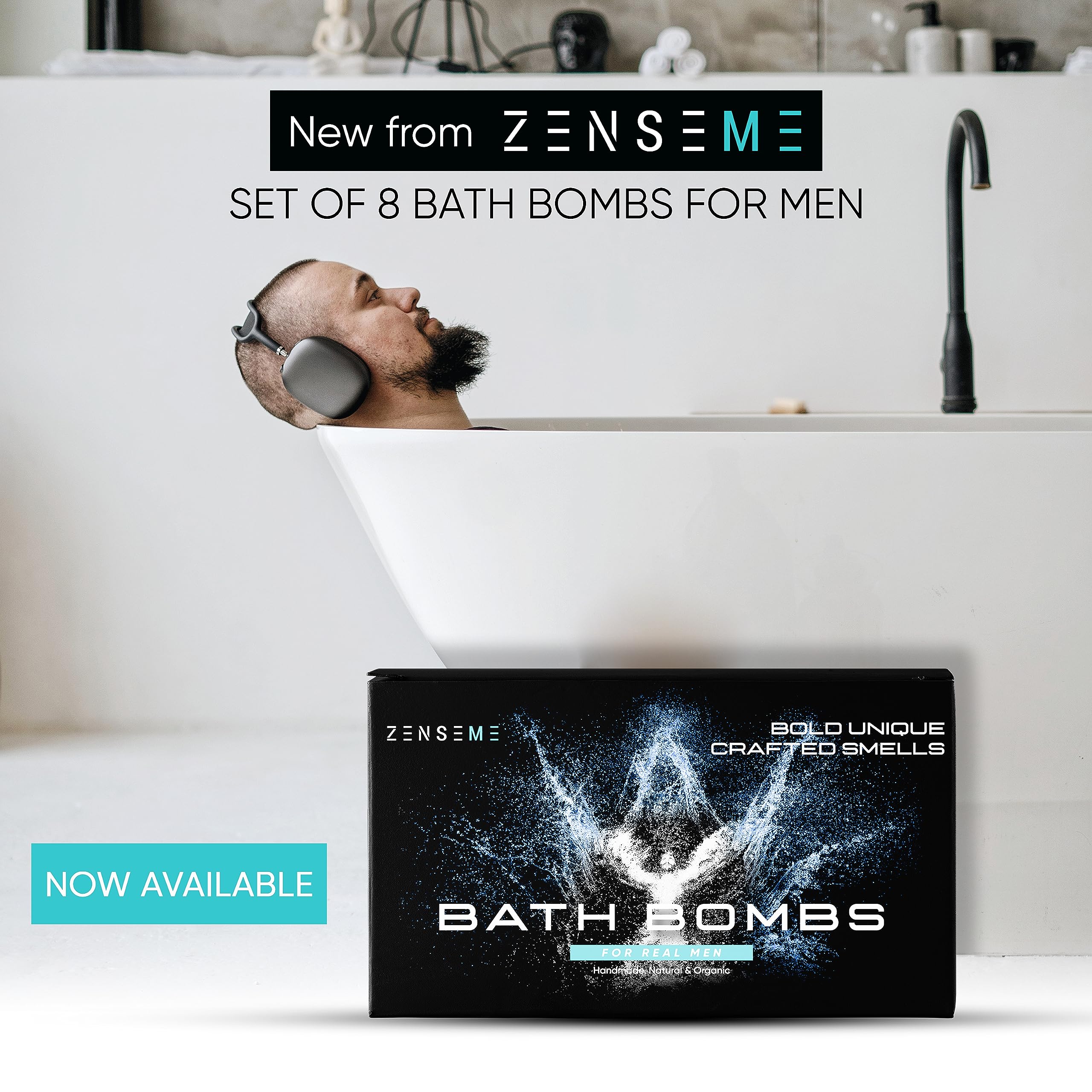 ZenseMe ocean-scent bath bomb for men evoking a bracing sea breeze.