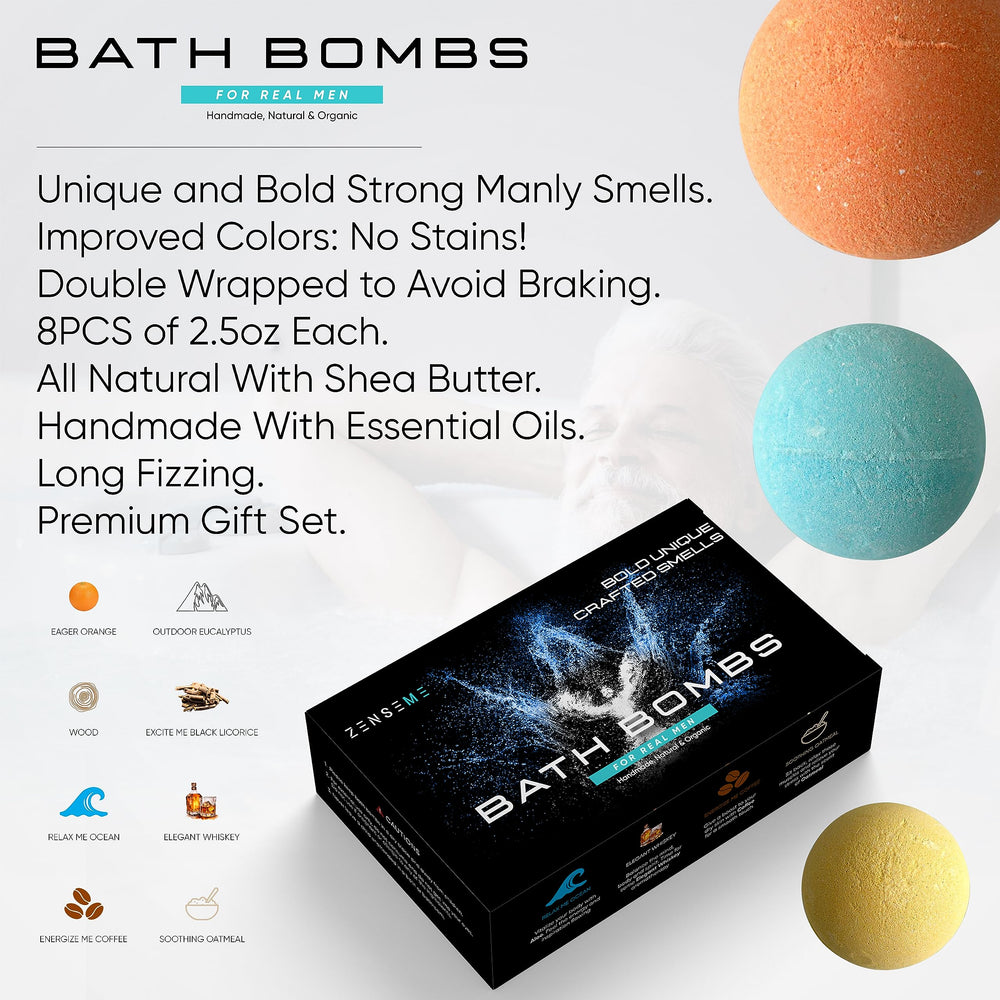 ZenseMe orange-scent bath bomb for men adding bright and uplifting aroma.