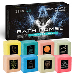 ZenseMe Bath Bombs for Men square set packaging presents a premium gifting option for relaxation.