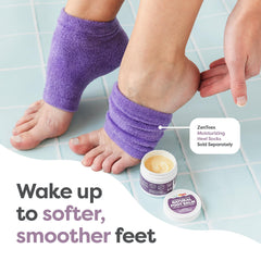 Application on a dry heel demonstrates smoothing action on rough skin with ZenToes balm.