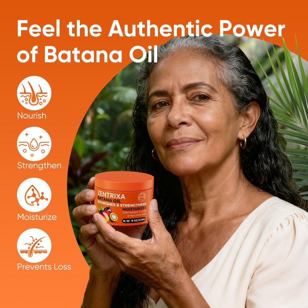 Hair after use appears soft and shiny with Batana Oil treatment.